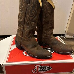 Justin Boots Dark Brown Men's Western Leather Cowboy Boots